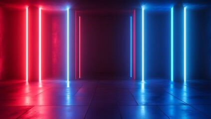 3D render, an abstract futuristic background with neon tunnel