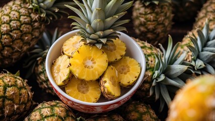 There are a lot of pineapples in the eastern market.
