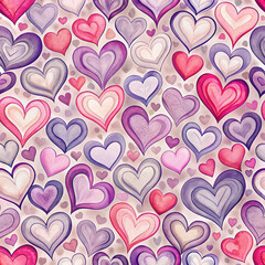 Hand-drawn heart pattern with pink and gray tones on textured background 텍스처 배경 위에 분홍색과 회색 톤으로 그려진 손그림 하트 패턴