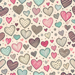 Hand-drawn heart pattern with pink and gray tones on textured background 텍스처 배경 위에 분홍색과 회색 톤으로 그려진 손그림 하트 패턴