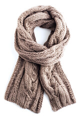 Soft, warm knitted scarf against a white backdrop