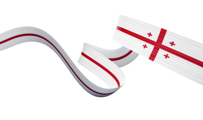 3d Flag Of Georgia 3d Wavy Shiny Georgia Ribbon Isolated On Red Background, 3d illustration
