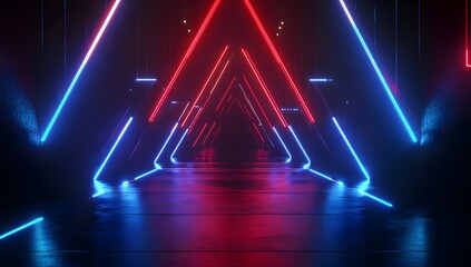 Fototapeta premium 3D render, an abstract futuristic background with neon tunnel