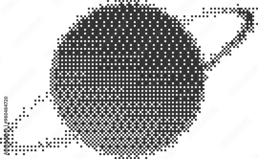Poster Bitmap pattern abstract cosmic shape. Planets with orbits. Halftone gradient element. Graphic abstract icons. Dither noisy grunge texture.