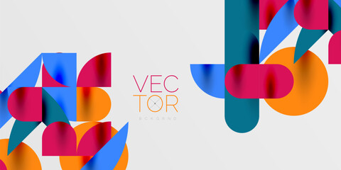 Circles, semi circles, squares and round shapes mosaic techno art. Vector Illustration For Wallpaper, Banner, Background, Card, Book Illustration, landing page