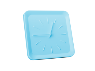 3d Simple Blue Square Wall Clock 12:45 Twelve Forty Five Quarter To 1, 3d illustration
