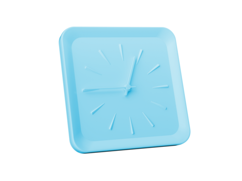 3d Simple Blue Square Wall Clock 12:45 Twelve Forty Five Quarter To 1, 3d illustration
