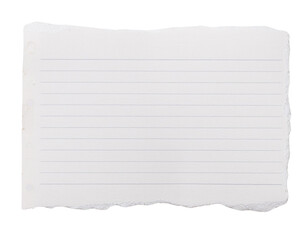 Blank torn paper sheet with writing lines, ideal for notes, reminders, or educational purposes. High-resolution stock photo for various uses.