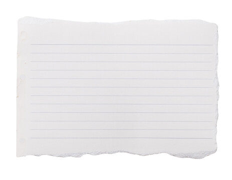 Blank torn paper sheet with writing lines, ideal for notes, reminders, or educational purposes. High-resolution stock photo for various uses.