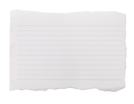 Blank torn paper sheet with writing lines, ideal for notes, reminders, or educational purposes. High-resolution stock photo for various uses.