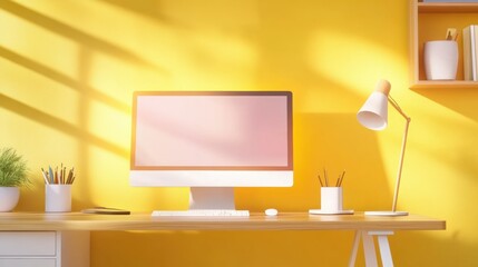 A computer monitor sitting on a desk with some plants, AI