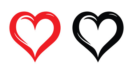 Red and black heart vector icons. Vector hearts for valentine day. Unique heart icons. Heart sign.