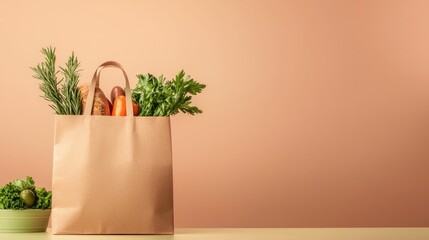 Nourishing choices: paper bag filled with healthy food, a commitment to wellness, packed with fresh produce, whole grains, and nutritious snacks, a lifestyle focused on vitality and health