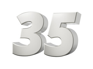 Fototapeta premium Silver 3d numbers 35 thirty five. Isolated white background 3d illustration 