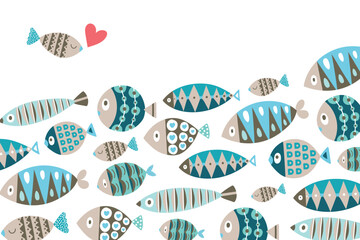 Cute fish. Vector sea interior poster. Children's illustration