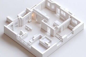 Fototapeta premium Minimalistic 3D rendering of a small white single room apartment symbolizing simplicity in design efficient space use and modern urban living solutions