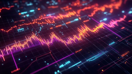 Naklejka premium Creative forex chart with abstract glowing lines representing currency pair movements, set against a dark background