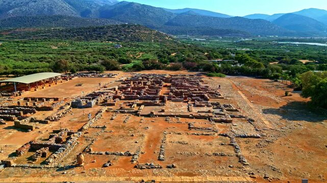 Panorama Of Remains Of Megaron des Konigs In Greece. Aerial Shot