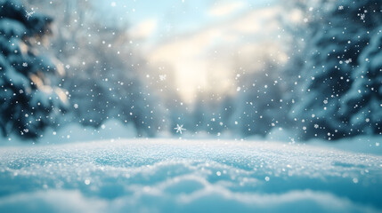 Naklejka premium winter snow landscape for christmas card or event in background of blurred forest trees and falling snow events and abstract advertising concepts