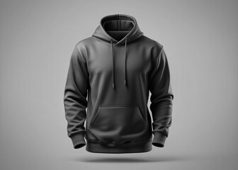 Empty solid black hoodie mockup with clean empty space for custom text or graphic design, perfect for advertising, branding and promotional materials.