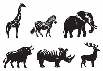 hand drawn silhouette of herbivore wild animals