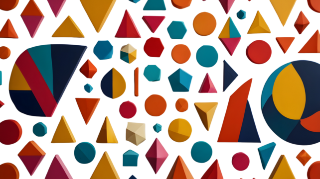 Colorful Geometric Shapes Isolated on Transparent Background