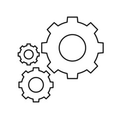 Gears icon line art. Settings icon. Progress or construction concept. Isolated black gear mechanism and cog wheels. Cogwheel icons UI vector.