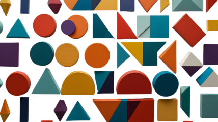 Colorful Geometric Shapes Isolated on Transparent Background