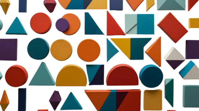 Colorful Geometric Shapes Isolated on Transparent Background