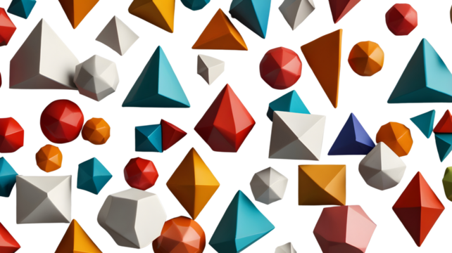 Colorful Geometric Shapes Isolated on Transparent Background