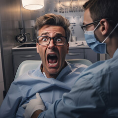 Terrified Man at a Dentist Appointment