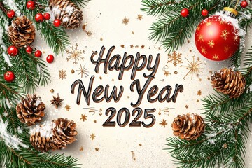 Happy New Year 2025 with Christmas decorations