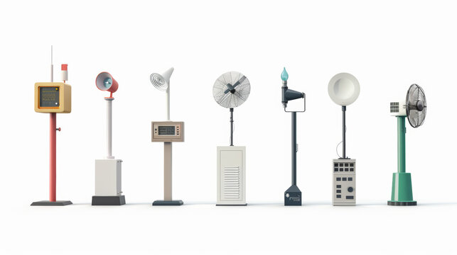 Weather stations for monitoring local weather conditions isolated on white background