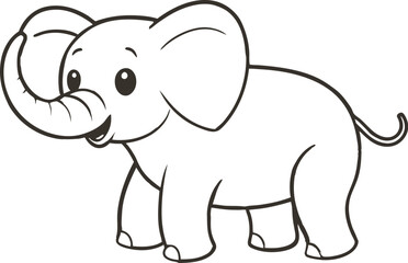 Obraz premium Doodle elephant outline simple cartoon Illustration of a Gray Elephant with Large Ears and a Trunk