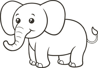 Doodle elephant outline simple cartoon Illustration of a Gray Elephant with Large Ears and a Trunk