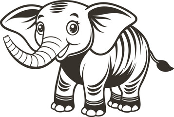 Doodle elephant outline simple cartoon Illustration of a Gray Elephant with Large Ears and a Trunk