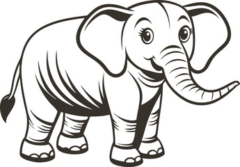 Doodle elephant outline simple cartoon Illustration of a Gray Elephant with Large Ears and a Trunk