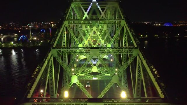 Pont Jacques Cartier bridge at night in Montreal, aerial view