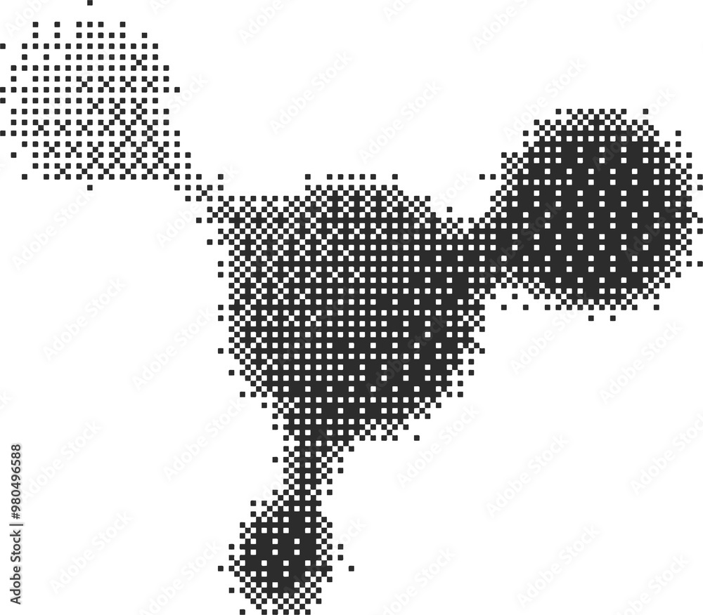 Poster pixel pattern molecule shape. textured cosmic element with bitmap dither gradient. retro icon with o