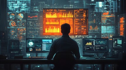 Futuristic Digital Dashboard with Graphs and Analytics Data Display