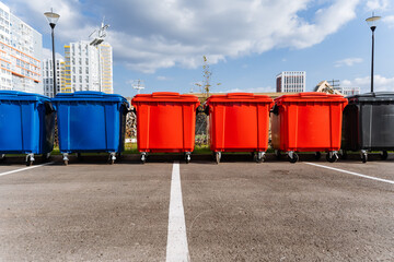 Obraz premium Discover the vibrant recycling bins placed in cities which aim to raise awareness and promote ecofriendly practices for a sustainable future