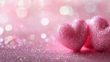 Fototapeta premium Pink card with hearts and sparkles for Valentine's Day - ai