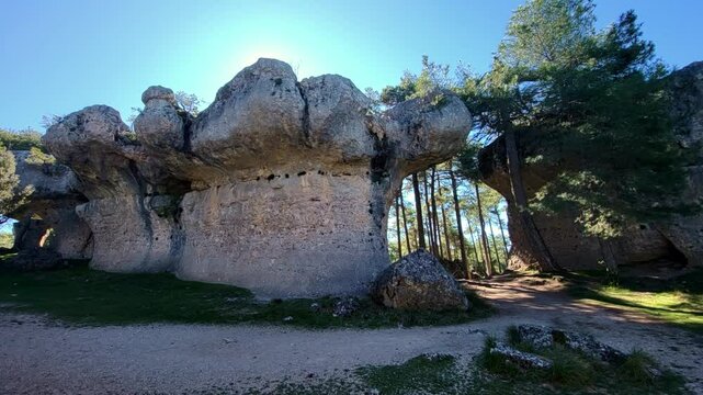 Rocks with strange shapes. Erosion process in rocks Geology. Karst modeling process. Enchanted City of Cuenca. Spain.
