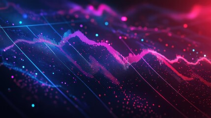 Obraz premium Innovative forex chart design blending modern geometric shapes and vibrant color gradients, showcasing currency exchange trends with sleek, stylized lines and data points in a tech-inspired layout