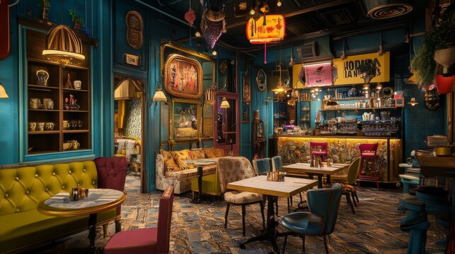 Whimsical Vibes. Eccentric Cafe with Themed Decor