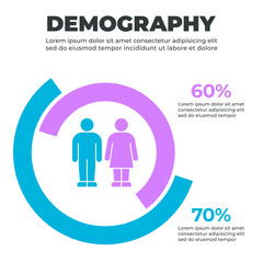 Demographic Infographic with Circular Graphs and Male-Female Gender Representation