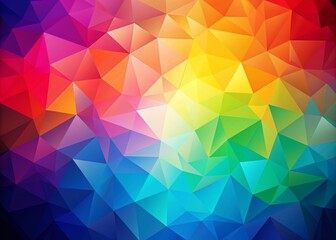 Obraz premium Vibrant, multi-hued low poly design fuses seamlessly, forming a soft, textured background with a mesmerizing geometric pattern, evoking a sense of digital wonder and creativity.