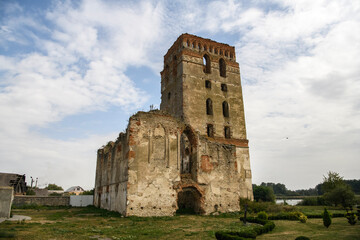 Picturesque ruins of Our Lady of the Rosary Church and Dominican Monastery with defensive tower in Starokostiantyniv, Khmelnytskyi region, Ukraine. 