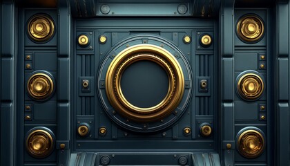 Metallic Panel with Golden Circular Elements and Recessed Center