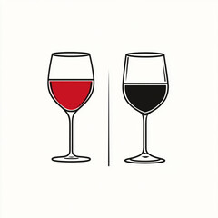 graphic design in line art for two different symbols in same appearance and design for minimalist logotype, a glass of red wine